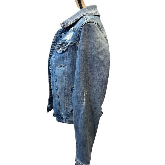 Mossimo Women's Distressed Denim Jacket Blue Size M Casual Long Sleeve - Picture 8 of 11